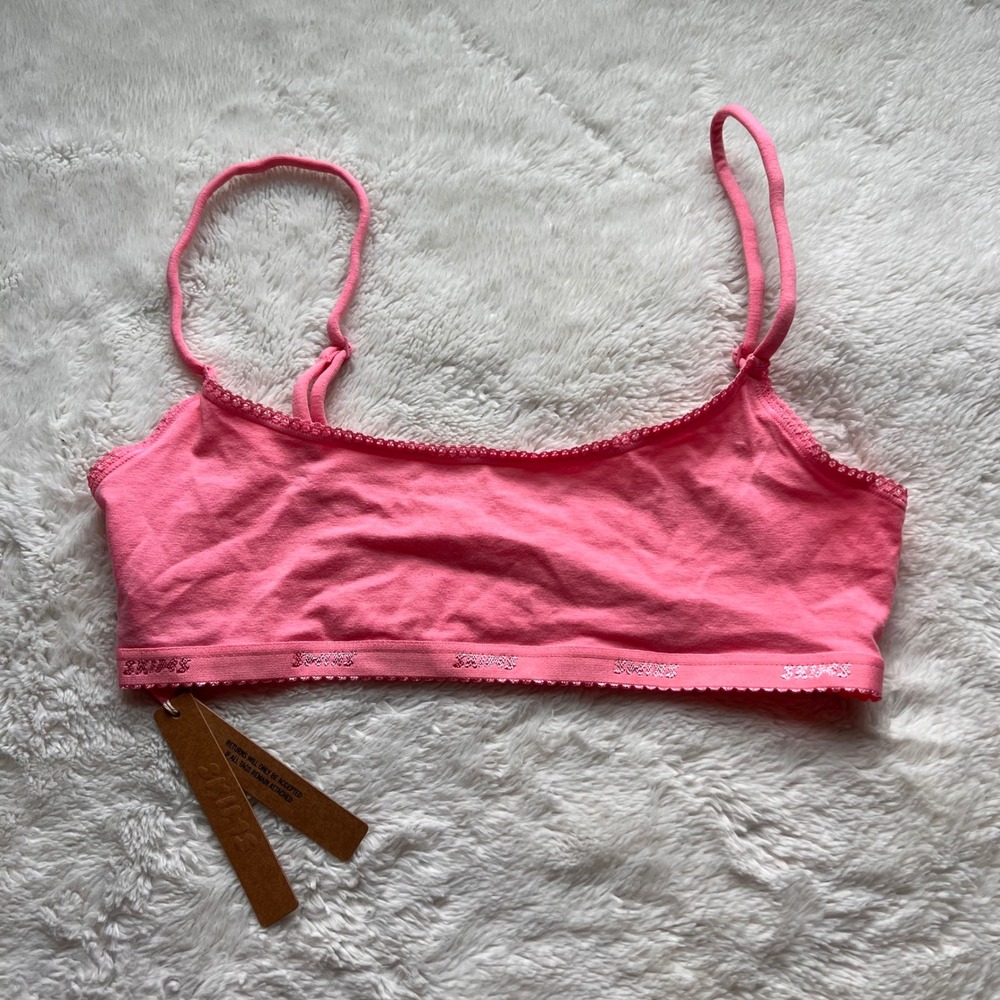 SKIMS Lightweight Cotton Logo Picot Scoop Bralette Melon Tonal Pink M NWT Womens